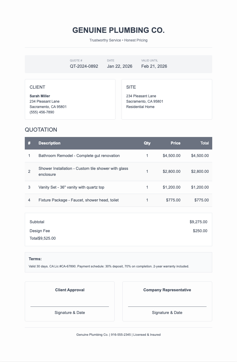 Soft neutral plumbing quotation